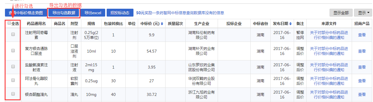 药品中标价格数据库查询帮助